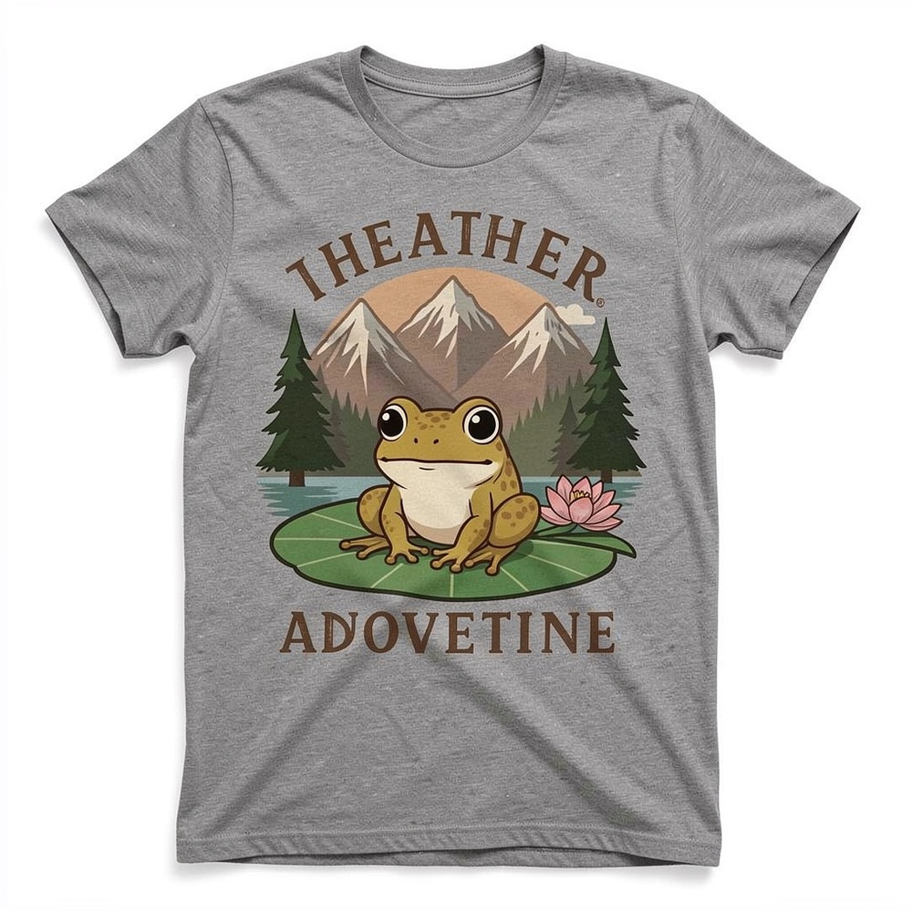 Gildan Heather Gray Frog on Lily Pad Tee - Brown, Green, Pink